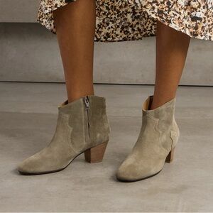 Tan Isabel Marant Ankle Boots with Suede Finish and Slip-On Design